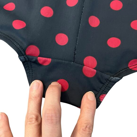 Bettie Page Polka Dot One Piece Swimsuit Size 14 Strapless Pinup Retro Bow - Picture 5 of 8